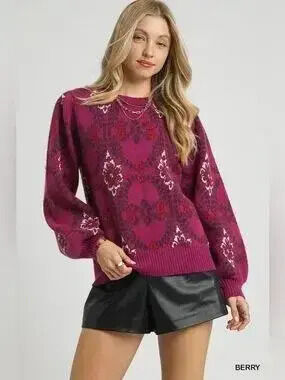 Umgee Boho Patterned Long Sleeve Sweater